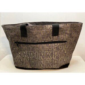 Victoria's Secret Pink tote bag zippered pockets 21" x 13" x 7" gray